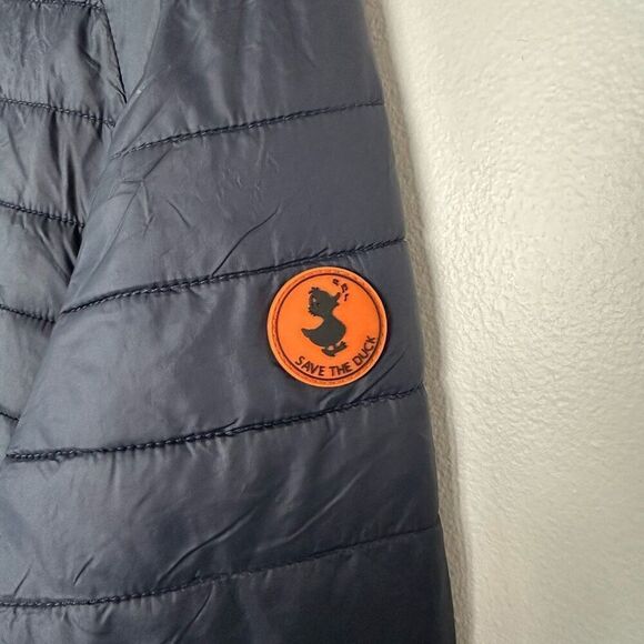 SAVE THE DUCK Men’s Navy Quilted Ultra Light Zip Hooded Jacket - Picture 9 of 11